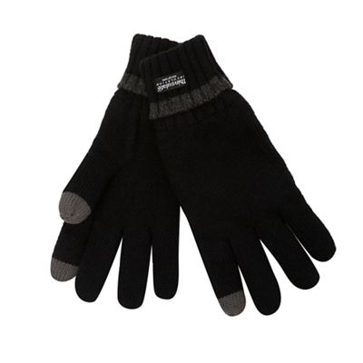 The Collection Black ribbed tip touch screen gloves